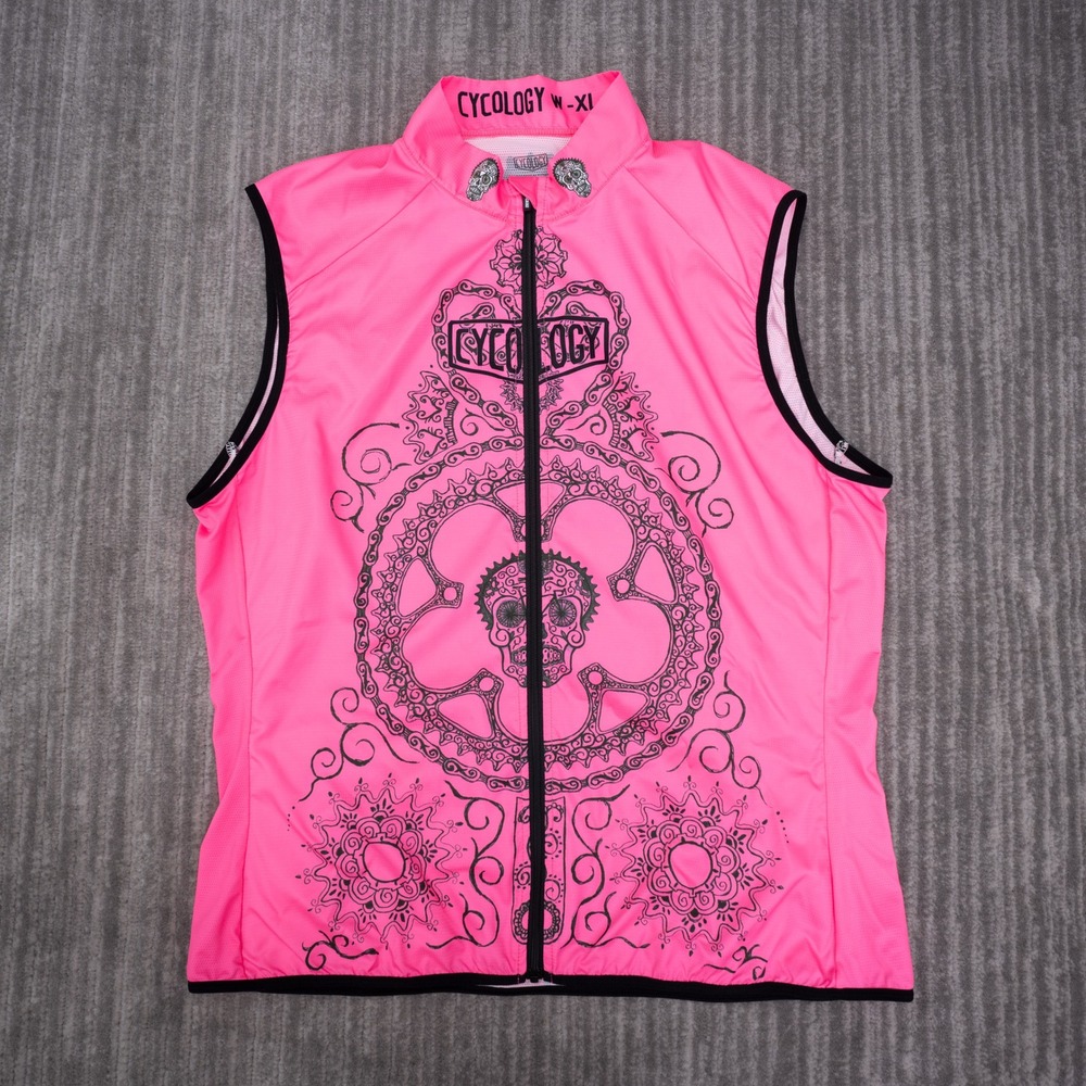 Cycology Cycling Gilet Women XL Pink Excellent Sugar Skull Bike Vest